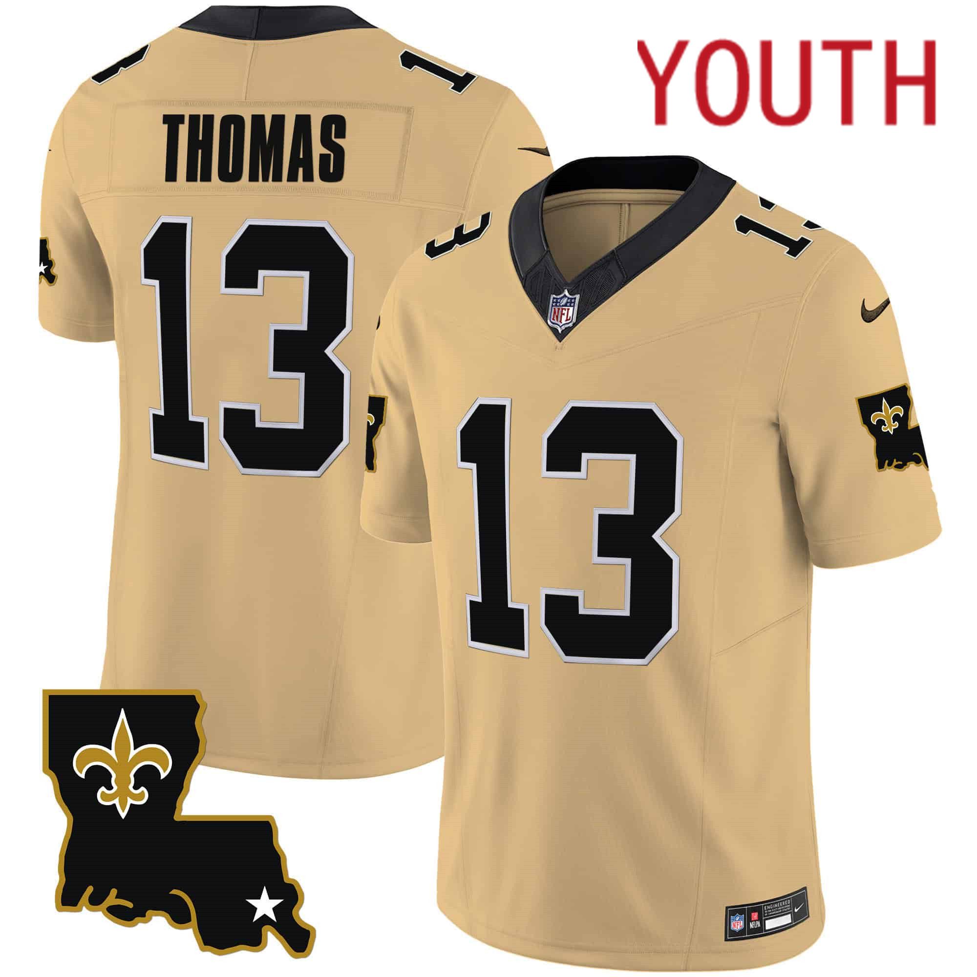 Youth New Orleans Saints 13 Thomas Yellow 2024 Nike 1987 Legacy Vapor Limited NFL Jersey